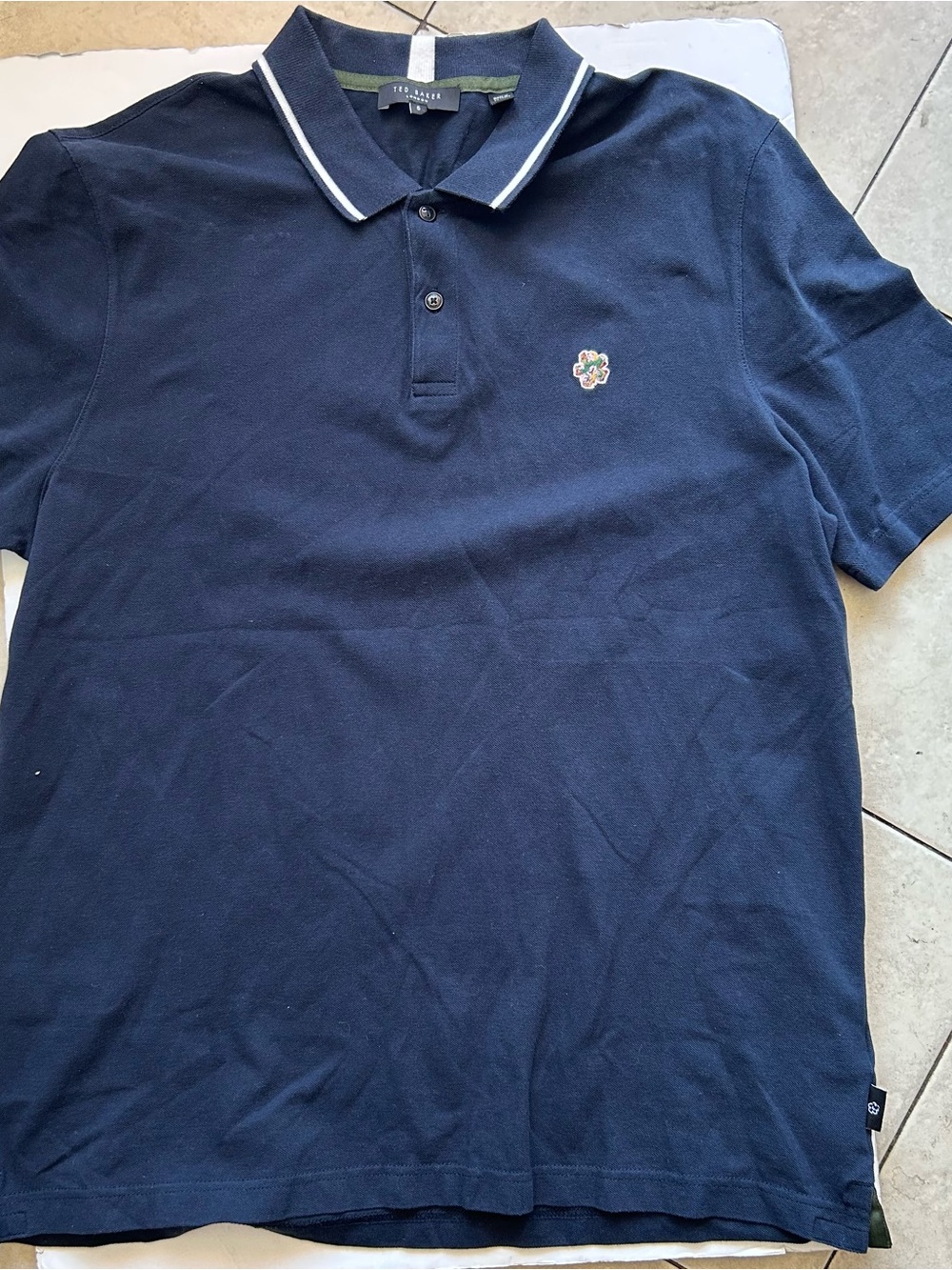 Ted Baker Navy Polo with White-Trim Collar